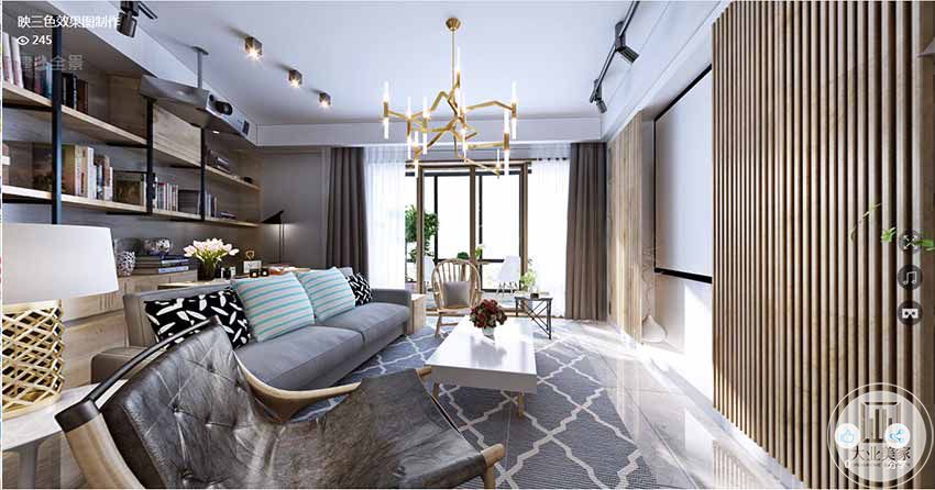 客厅空间的布置重点在于家 典型现代瑞典一居室具的选购与色彩以及布品的搭配，协调、对称的技巧，让每一个细节的铺排，都呈现出令人感觉舒适的气氛。
