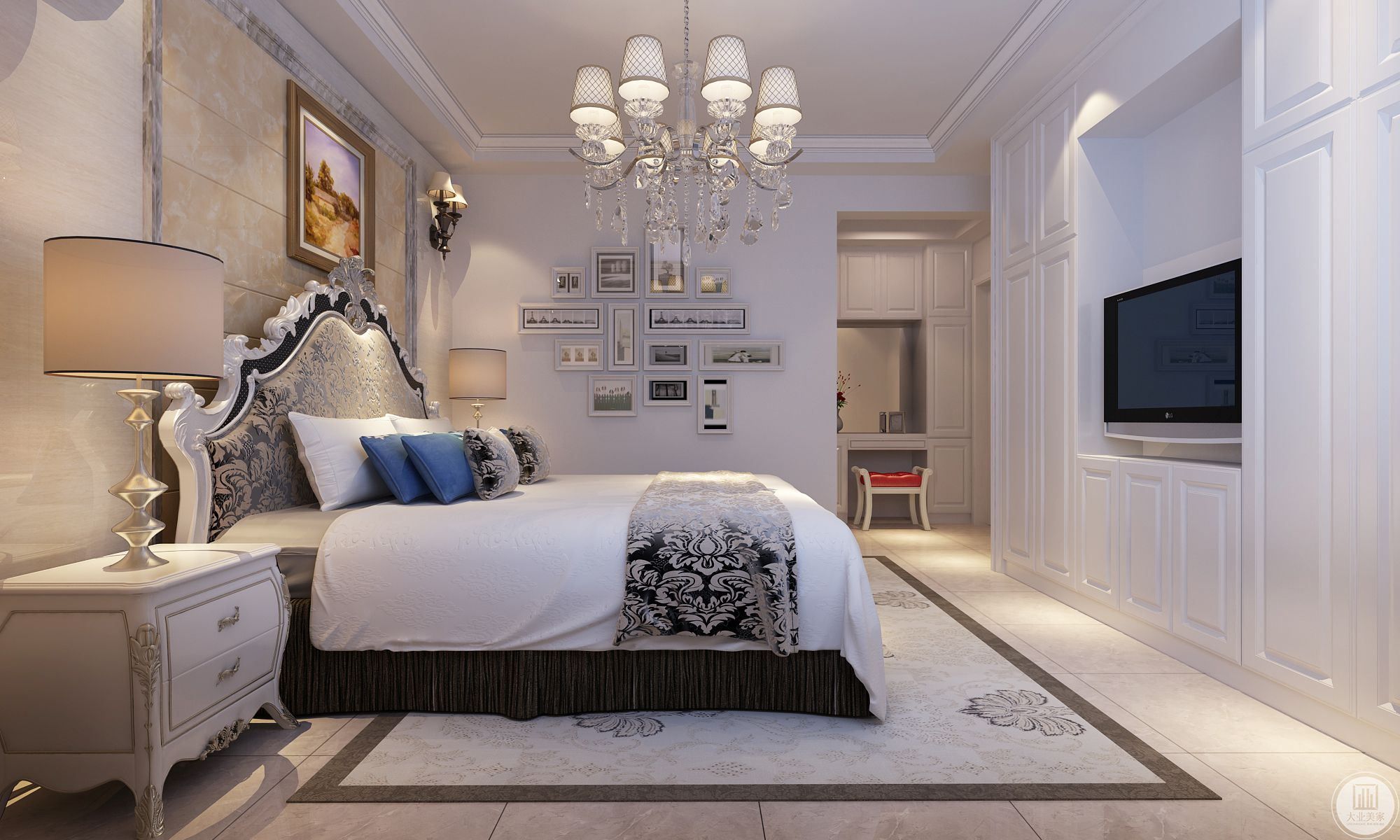 卧室是主人待的最久的空间之一，舒适颜色搭配符合客户审美的家具足矣。亮点：舒服的床头背景，柔软、大气集一身，卧室要的就是舒适、整洁。