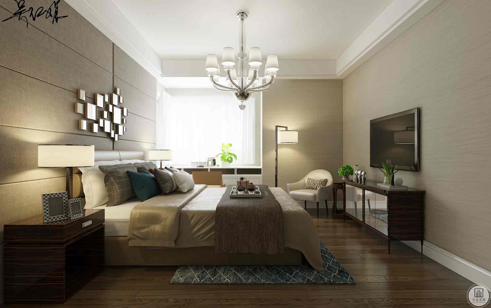 卧室所呈现的是剔除一切繁琐的设计元素，用最直白的装饰语言体现空间和家具所营造的氛围