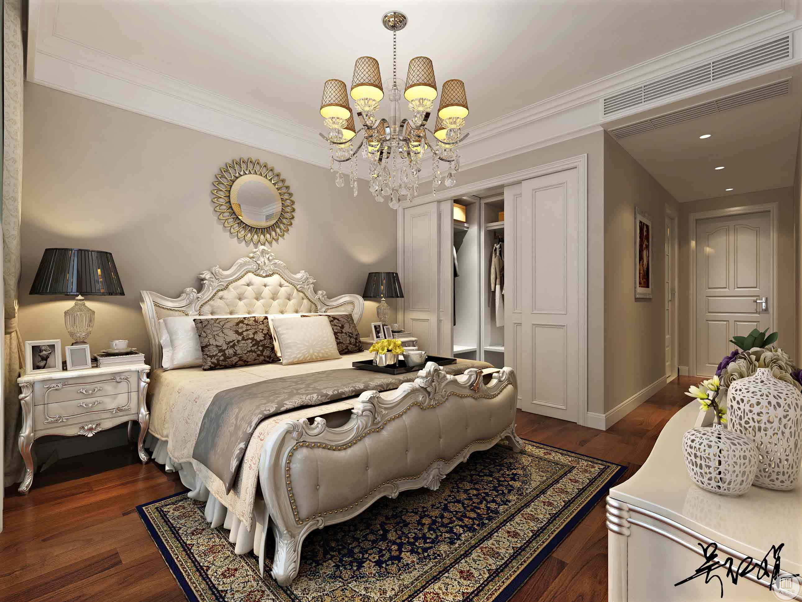 在简欧风格中多以浅色为主,让象牙白的家具占领居室，相比传统的欧式风格那般的华丽显得更加的素雅。