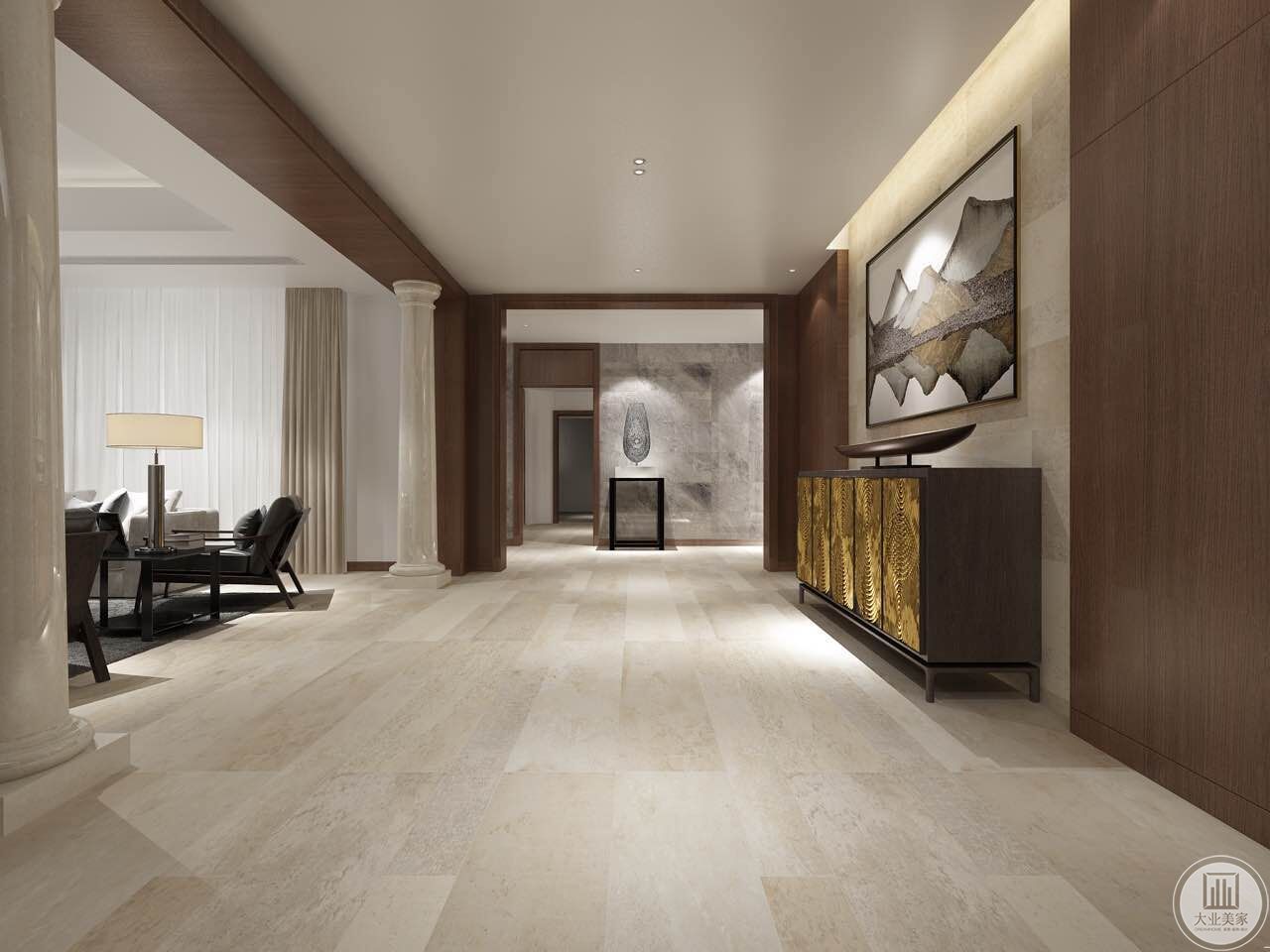 客厅黑、白、灰搭配，简洁的个性，与木色搭配，可以显得庄重。