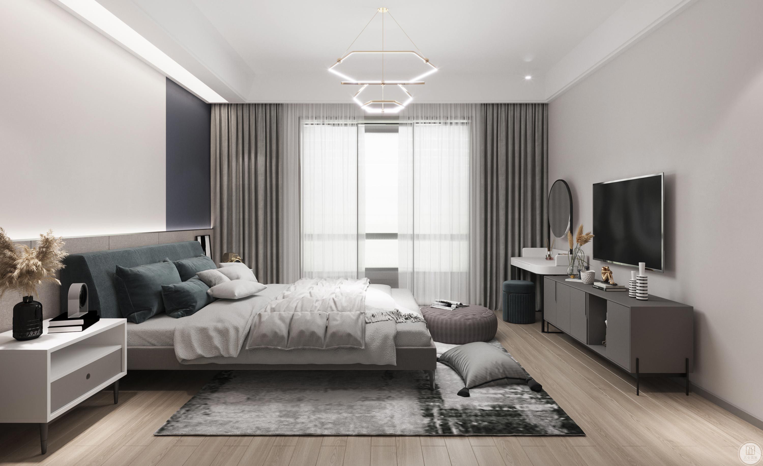 纯色窗帘最适于搭配现代简约风格了，非常符合其追求简洁的特性。质地柔软的纯色窗帘与简约的家具搭配，使空间呈现干净、温暖的气息，不会有花俏感，不用担心色彩冲突。