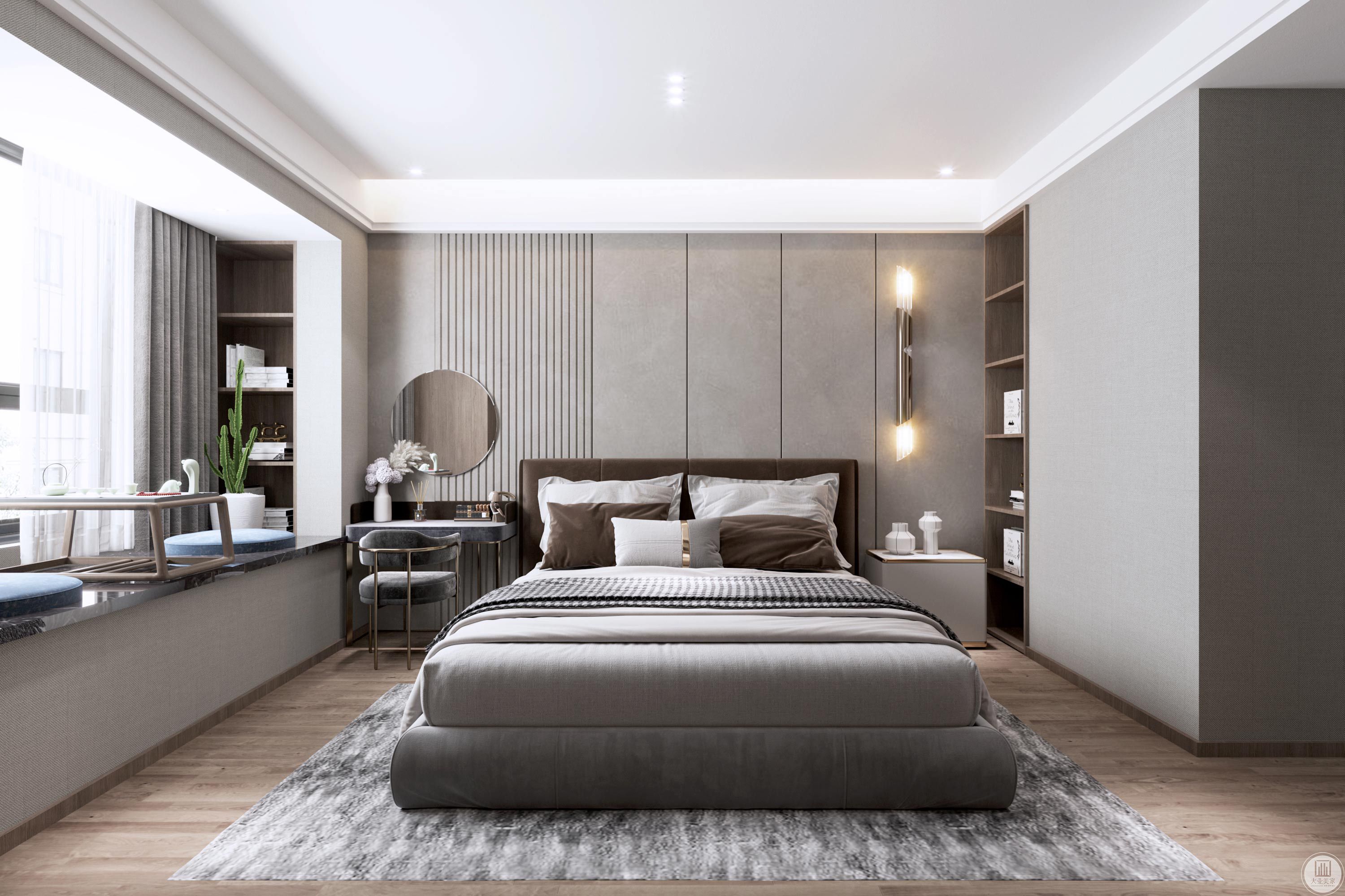 百搭的白色、温馨的米色，气质的金属线条，总是可以搭配出一个高冷又不失气质的卧室。