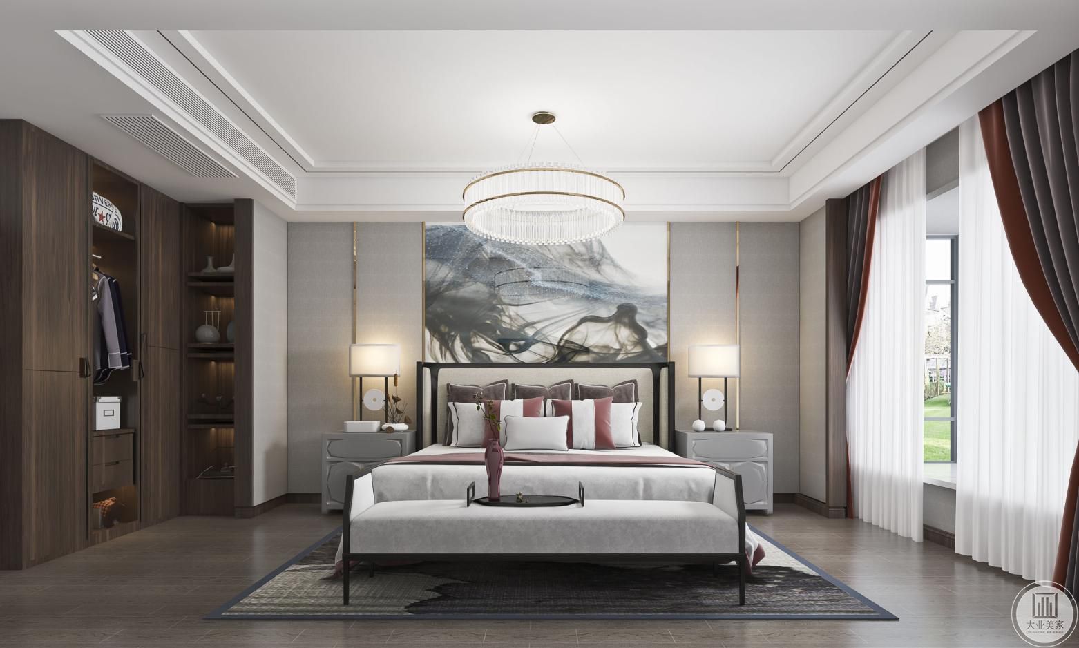 主卧  卧室采用中式典型的色彩，将传统风韵与现代舒适感完美地融合在一起。