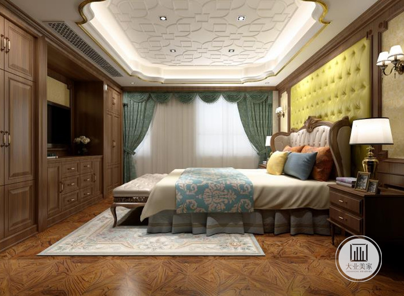 卧室设计以舒适安静为主，有利于人们的睡眠。欧洲古典能满足这一要求。这间卧室装饰的是欧洲古典风格，给人一种奢华的感觉，给人一种贵族般的享受。