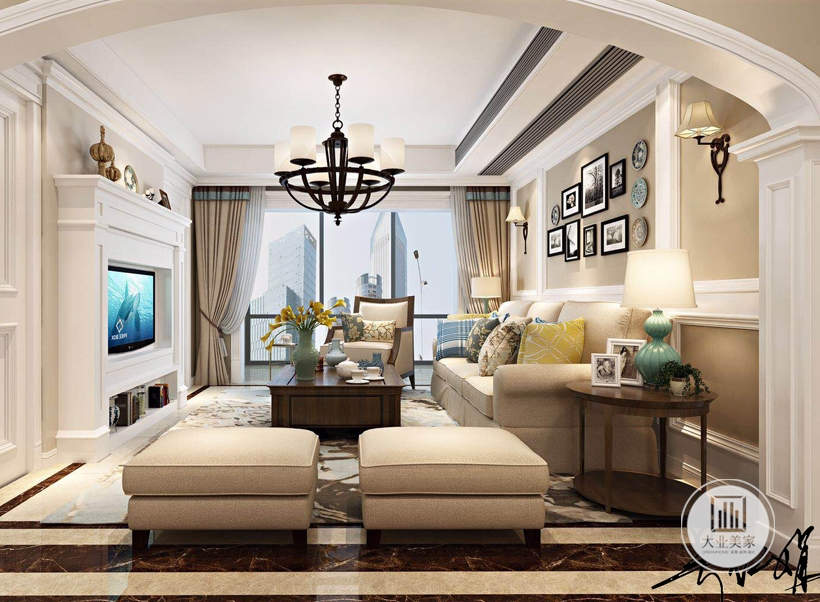 客厅没有采用复杂的色彩，而是采用比较简单的色调来营造低奢，自然舒适的居室氛围